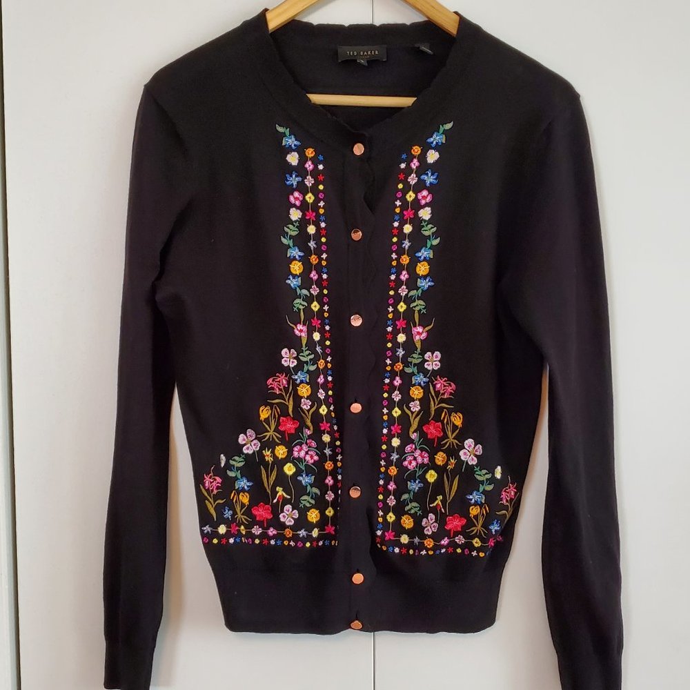 Ted Baker black & floral cardigan in size 3